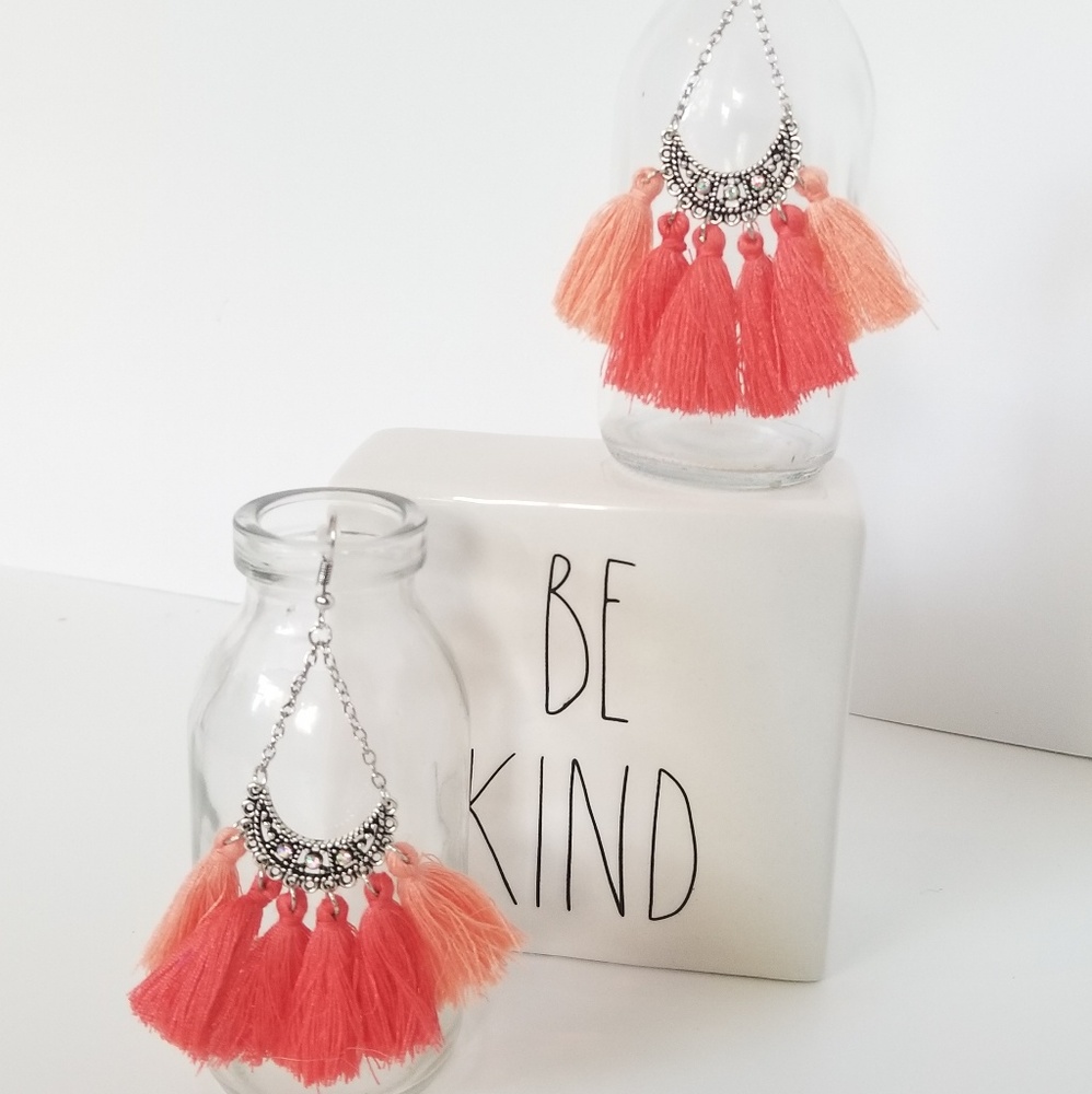 Orange tassel earrings